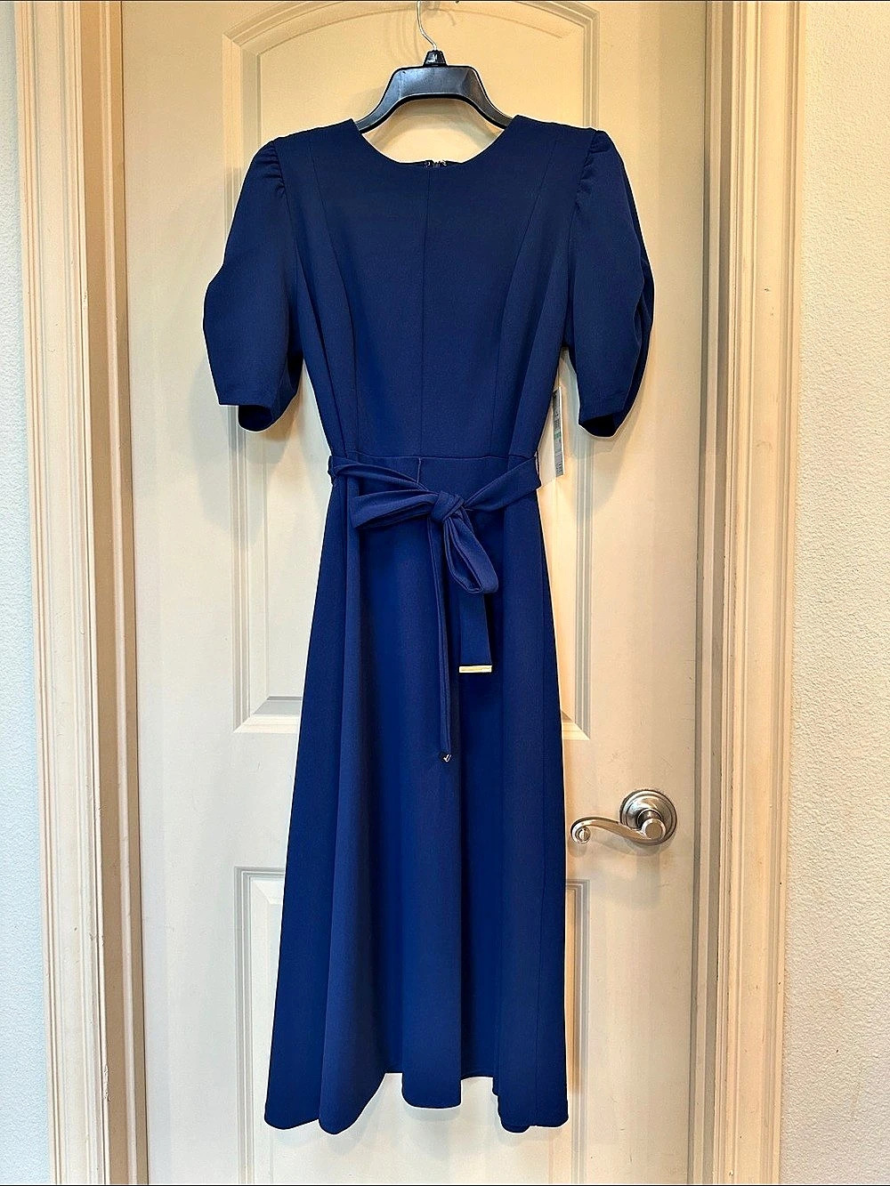 DKNY Short Sleeve Belted Midi Dress Blue Dress Women's 8 NWT